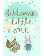BABY BOY Card - Bunny & Pram 