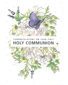 COMMUNION Card - Butterfly & Flowers