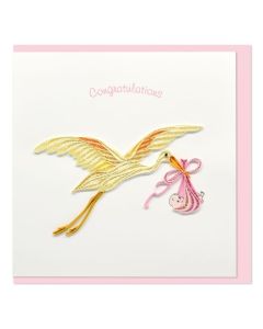 BABY GIRL Card - Stork Quilling