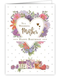 MOTHER Birthday card - Floral heart with gifts 