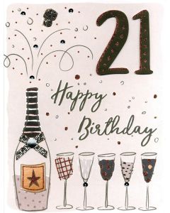 BIG card - 21st Birthday - Bubbles bottle & 5 glasses