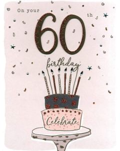 BIG card - 60th Birthday - Cake, copper spots & candles