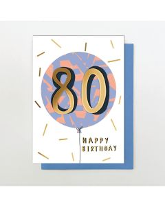 AGE 80 card - Gold 80 in mauve & beige pattern balloon