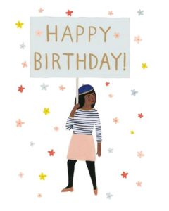 Birthday Card - Woman with Banner