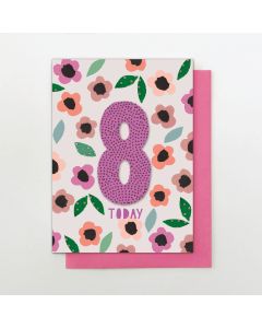 AGE 8 card - Pink '8' on flower background