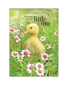 New BABY card - Little duckling with grass & flowers