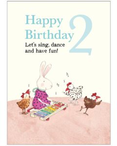 AGE 2 Birthday card - Ruby music, dancing chickens