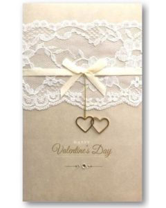 Valentine Card - Gold Hearts & Lace