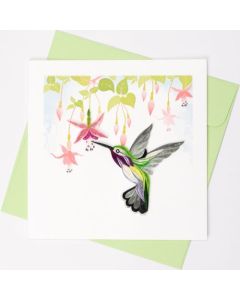 Quilling card - Hummingbird with fuchsia