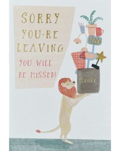You're Leaving card - Lion carrying 'STUFF'