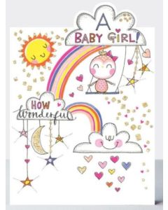 BABY Girl - Rainbow & bird on swing