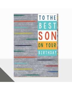 SON Birthday card - 'Best Son' on coloured stripes