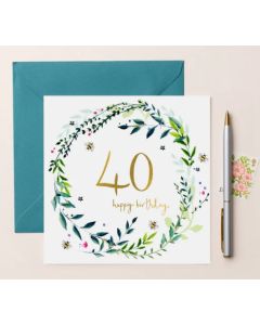 AGE 40 card - Leaf wreath with bees 