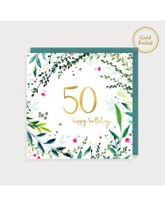 AGE 50 card - Gold 50 and greenery 