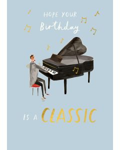 BIRTHDAY card - Playing Grand Piano on blue