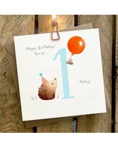 AGE 1 card - Blue '1' with hedgehog, snail & balloon