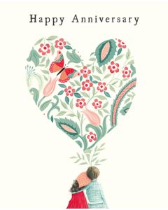 ANNIVERSARY card - Couple under patterned heart