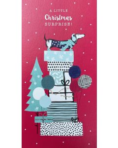 Christmas Money Wallet Card - Dog on present stack