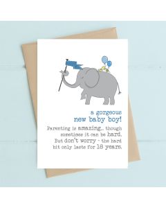 BABY BOY card- Elephant with blue flag