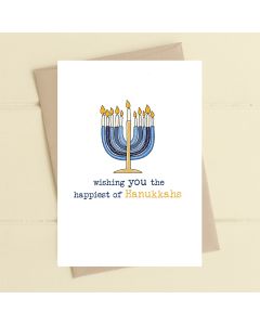 Hanukkah card - Blue Menorah with glitter 