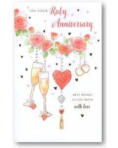 RUBY ANNIVERSARY Card - Champagne & Roses