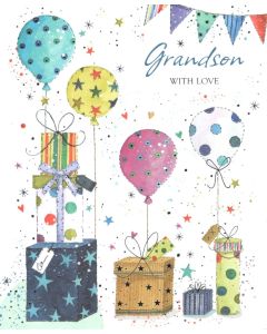 GRANDSON Card - Presents & Balloons