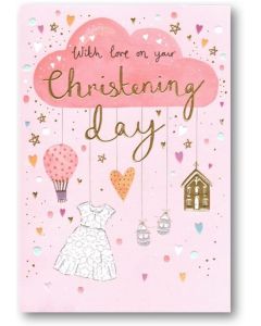 CHRISTENING Card - Pink Cloud Mobile
