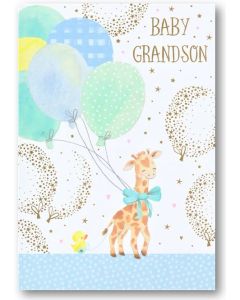 NEW GRANDSON Card - Giraffe & Balloons 