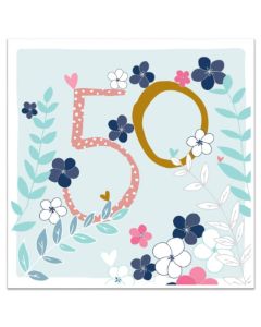 AGE 50 Card - Leaves & Flowers