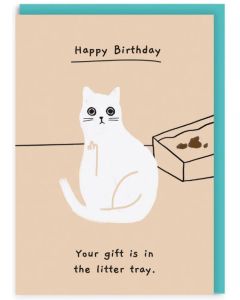 BIRTHDAY card - Cat with litter tray
