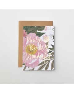 Greeting card - Gold foiling 'wonderful' on floral design