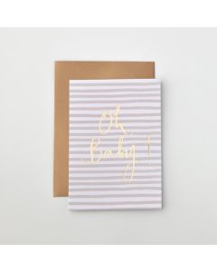BABY card - Gold foiling on taupe stripe 