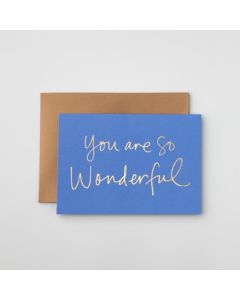 Greeting card - Gold foiling 'wonderful' on blue