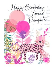 GRANDDAUGHTER Card - Leopard & Balloons