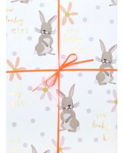 Folded Wrapping Paper - BABY GIRL (Bunnies)