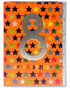 AGE 8 Card - Stars on Orange 