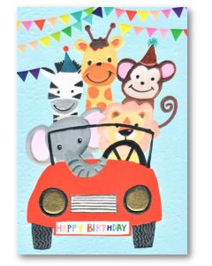 Birthday Card - Animals in Car 