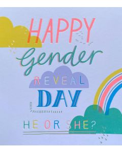 GENDER REVEAL card - Rainbow coloured words