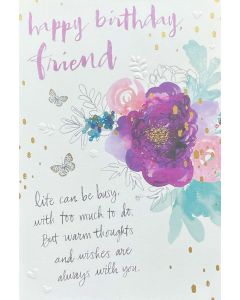 FRIEND Birthday card - Purple flower in bunch