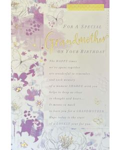 GRANDMOTHER Birthday card - Butterflies & flowers, mauve