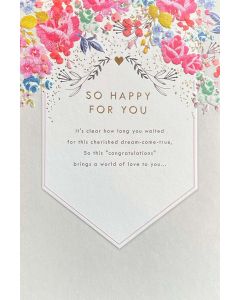 CONGRATULATIONS card - 'So happy for you', bright flowers