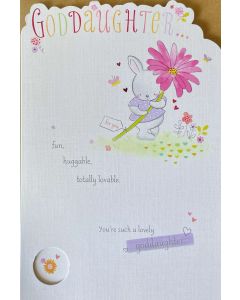 GODDAUGHTER Birthday card - Bunny with pink flower