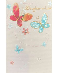 Daughter-in-law Birthday card - Butterflies on soft pink