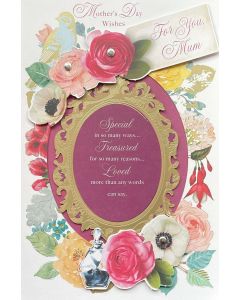 Mother's Day Card - Gold oval frame, flowers