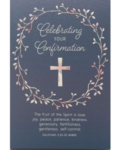 CONFIRMATION card - Wreath & Cross on navy