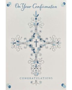 CONFIRMATION card - Blue & Silver cross 