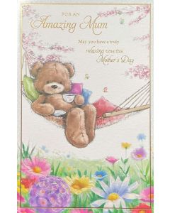 MOTHER'S DAY card - Teddy in hammock 
