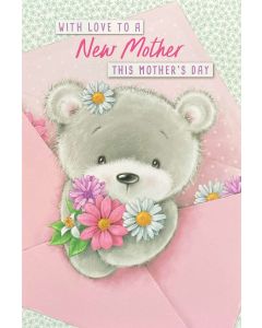 Mother's Day NEW MOTHER - Cute bear with flowers 