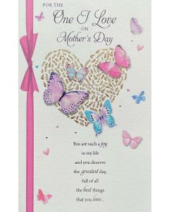 Mother's Day ONE I LOVE card - Butterflies, pink ribbon 