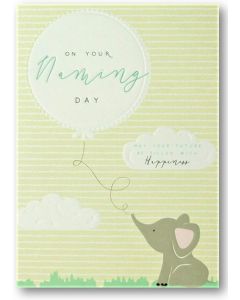 NAMING DAY Card - Elephant & Balloon